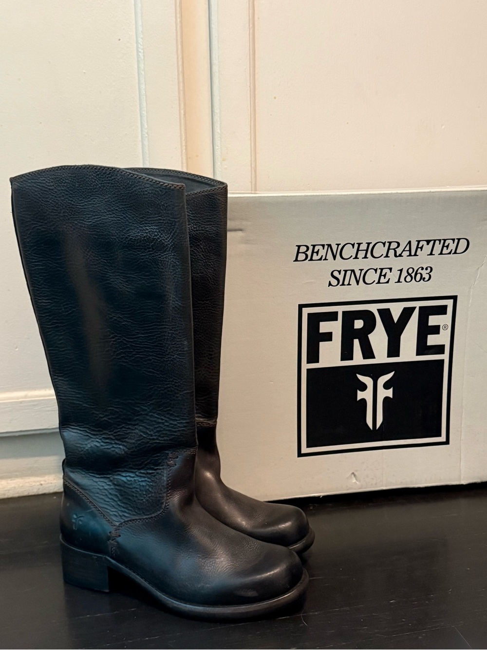 Frye Elena Pull-On Charcoal Leather Riding Boots m | Size 7 | New